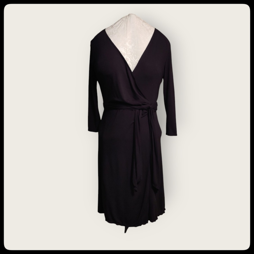 Max Studio Black Wrap Robe Dress - Picture 2 of 9